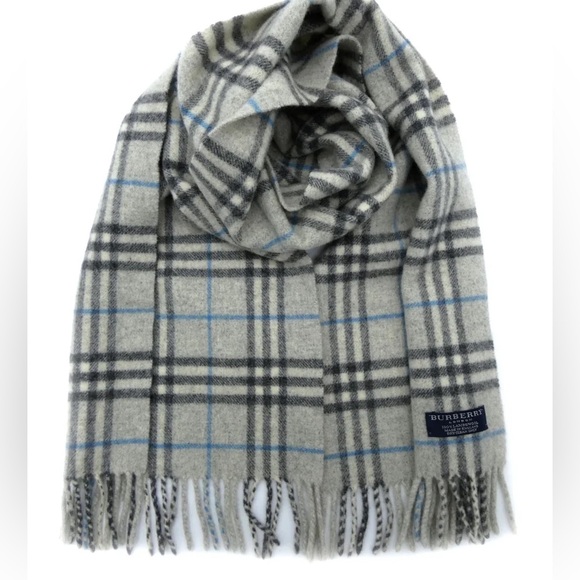 Authentic Burberry London Scarf Muffler Lambswool Nova Check Gray Blue - Picture 1 of 3